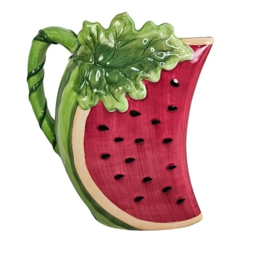 Valerie Watermelon Slice Pitcher Figural Beverage Emboss Home Decor Ceramic READ